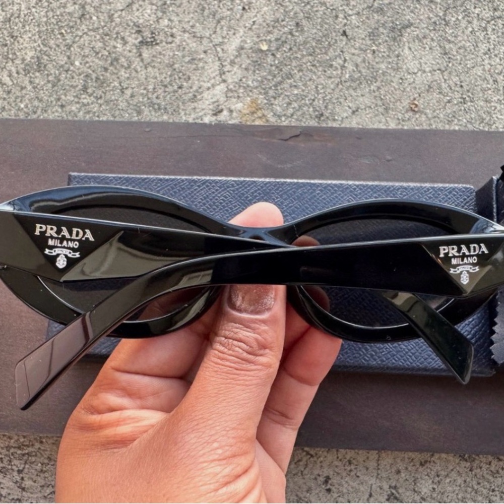 Prada Glossy Black Oval Sunglasses - Picture 3 of 5